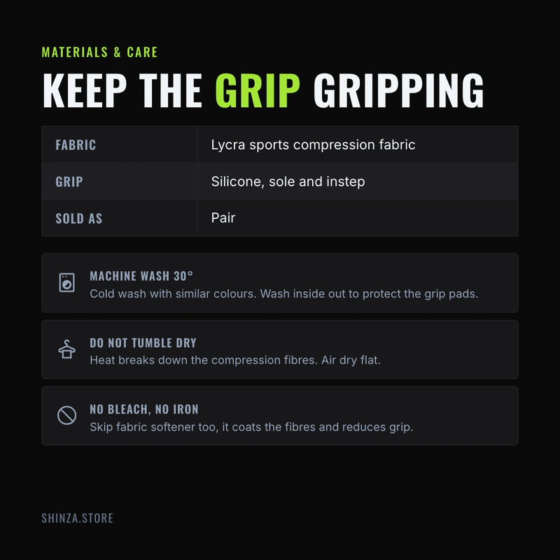 Grip socks materials and care instructions